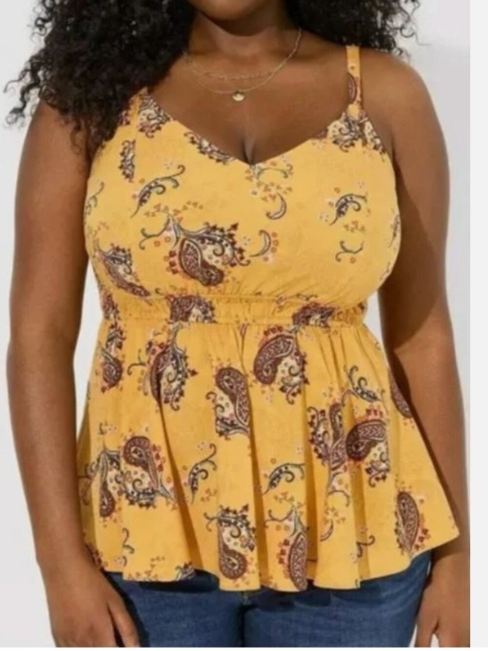 Torrid Paisley Print Babydoll Challis Trim Tank Top Yellow Womens 2 NWT Summer